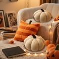 thumbnail image 3 of HengDidi Plush Pumpkin Shaped Throw Pillow for Fall Decor, Large 14 Inch Soft Flock Cushion with Lifelike, Cozy Home Accent Pillow for Sofa Bed, 3 of 6