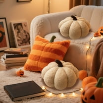 Yyuenw Halloween Pumpkin Plush Pillow, 3D Simulated Pumpkin Pillow, Teddy Fleece Pumpkin Throw Pillows, Halloween Happy Halloween Sherpa Fall Decorative Pumpkin Shaped Pillow Cute 3D Shaped Cushion