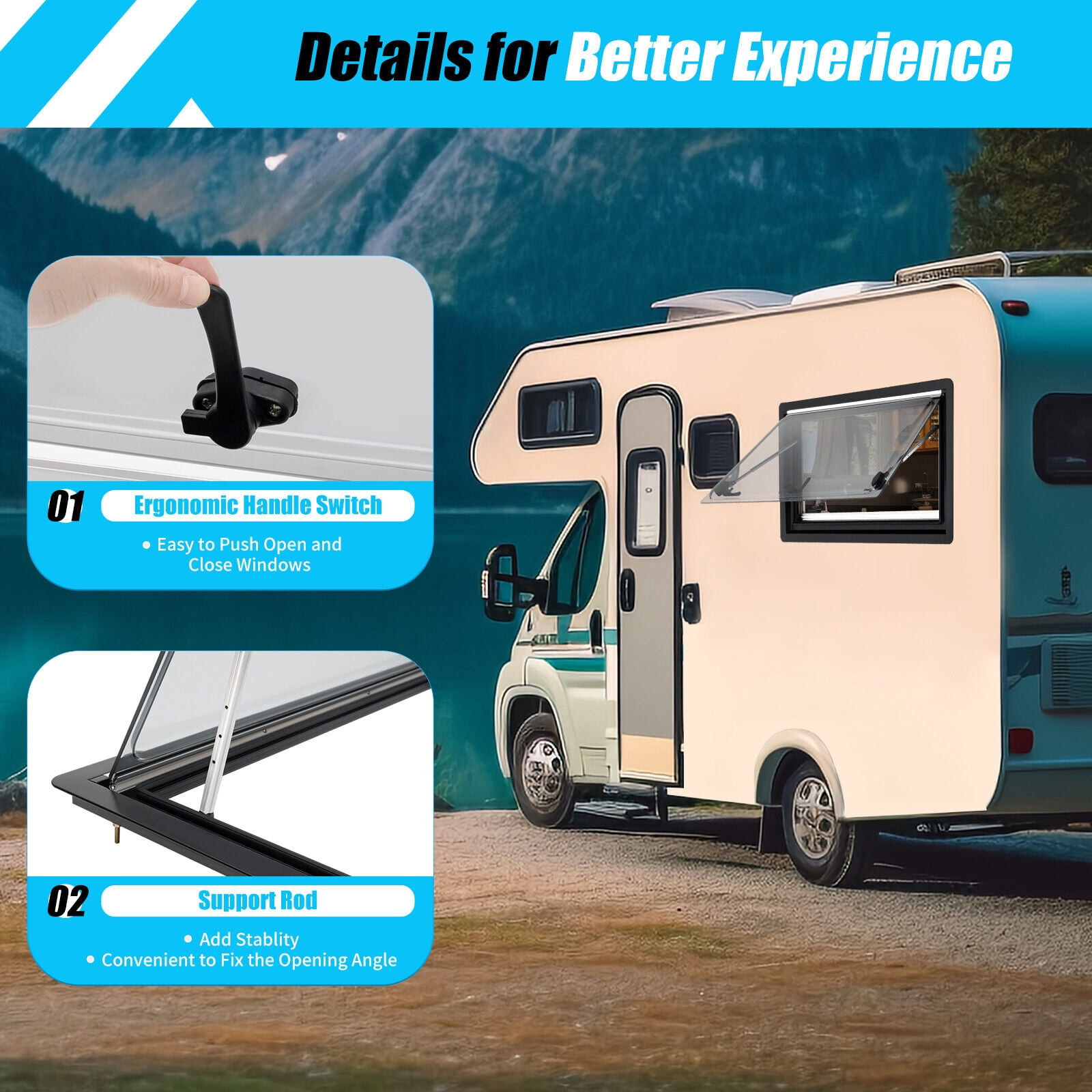 900*500mm/35.4x19.7 inch RV Caravan Camper Van Hinged Window Vent Hatch