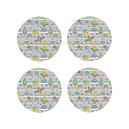 

Leather Coasters Set of 4 - Space Doodle Lightweight Non-Slip Drink Coasters for Desk Anti-Scalding Desk Cup Coasters for Office Table Decor Round Shape