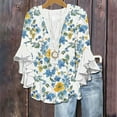 thumbnail image 2 of Womens Casual Tops New Womens V Neck Floral Long Sleeve Tops 2025 Summer Casual Loose Ruffle Sleeve Boho Work Blouse Dressy T Shirts L, 2 of 5