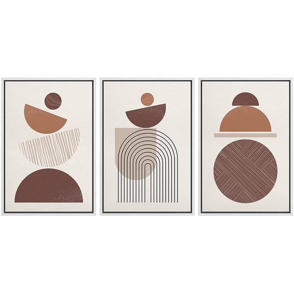 IDEA4WALL Framed Canvas Print Wall Art Set Mid-Century Brown Pastel Geometric Polygons Abstract Shapes Bohemian Decorative for Living Room, Bedroom, Office - 24"x36"x3 White