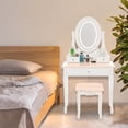 thumbnail image 2 of Tocador Estilo Campestre con Espejo y Luces LED, Mesa de Maquillaje Moderna con Taburete Acolchado y 3 Cajones, Ideal para Dormitorio Juvenil, 2 of 8
