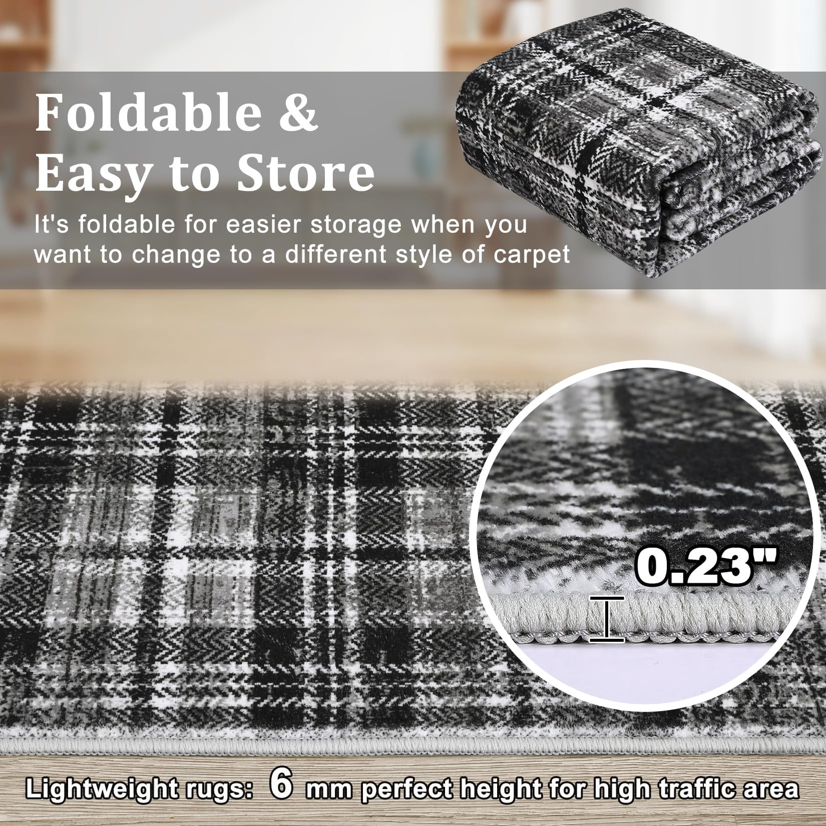 2'x10' Washable Soft Plaid Traditional Tartan Runner Rug - Non Shedding, Non Slip, Stain Resistant Carpet for Living Room, Bedroom, Nursery, Office, Machine Washable, Gray