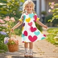thumbnail image 2 of Summer Savings Clearance 2025! THDHVS Baby Girl Dress,Dress for Girls,Kids Girl Summer Casual Short Sleeve Crew Neck Mid Length Skirt Fashion Heart Print Dress Hot Pink 6-7 Years, 2 of 7