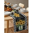 thumbnail image 6 of Sunflower Vintage Table Runner Cotton Linen 60 Inch Holiday Dresser Scarves, Farmhouse Floral Black Checkered Tablerunner for Kitchen Coffee Dining Bedroom Living Room Dinner Scarf Décor 13''x60'', 6 of 9