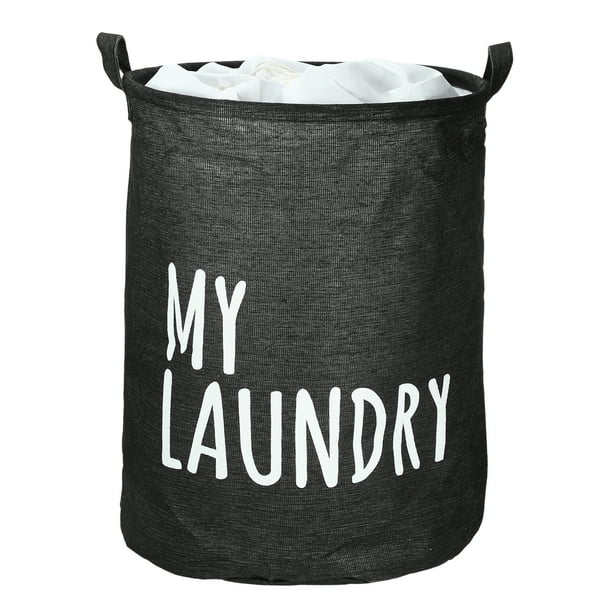 Cesta de lavandería plegable, cesta de lavandería con asa, cesta decorativa alta para la colada para dormitorio, baño, negro, 15.75 x 19.69 pulgadas