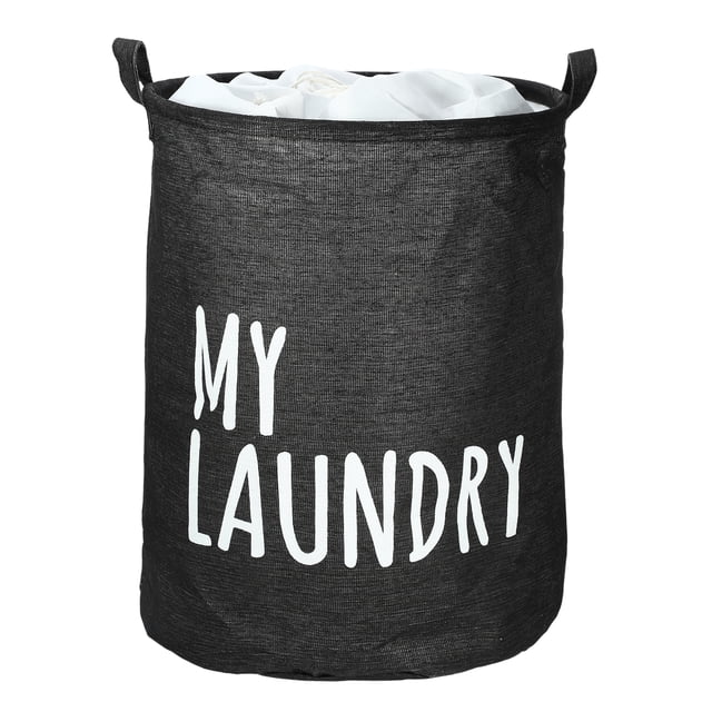 Cesta de lavandería plegable, cesta de lavandería con asa, cesta decorativa alta para la colada para dormitorio, baño, negro, 15.75 x 19.69 pulgadas