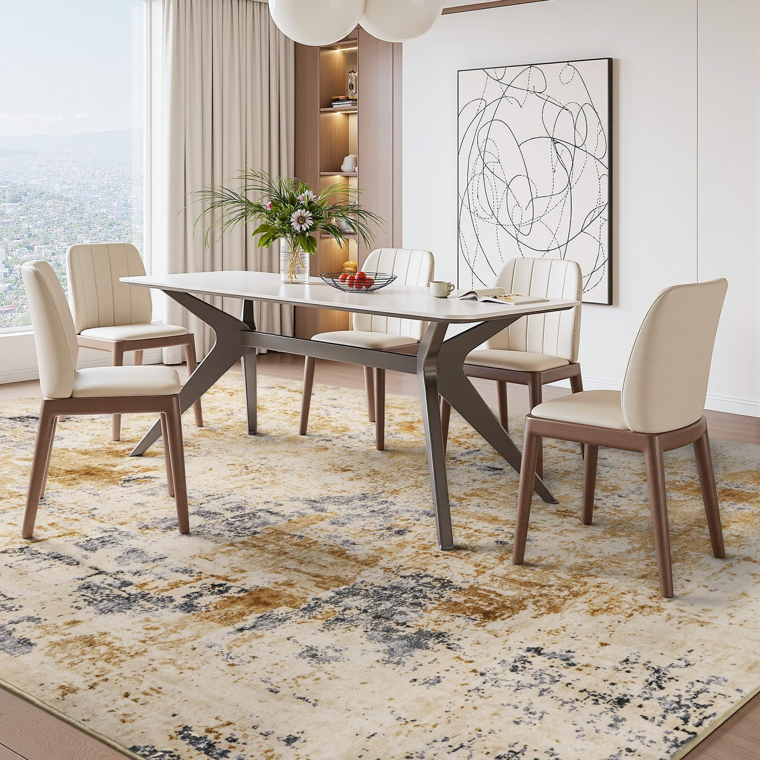 VUNATE 8'x10' Rugs for Living Room Washable Rugs Modern Abstract Area Rug Neutral Indoor Carpet Soft Rugs for Bedroom Office Dining Room Kitchen Laundry Room Accent Rug Modern Home Decor Gold
