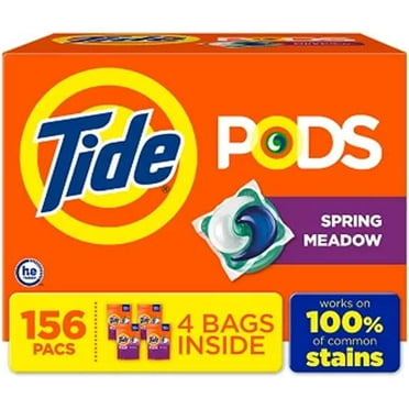 TIDE PODS Laundry Detergent Soap Pacs, Spring Meadow Scent, Powerful 3-in-1 Clean, HE Compatible, 156 Count (4 Bags)