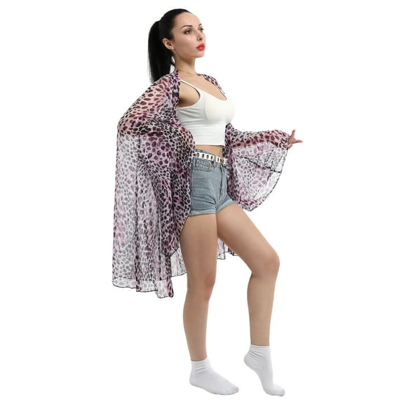 Miccostumes Women's Beach Bikini Cover up Shirt Swimsuit Cover up with Trumpet Sleeve Haori Chiffon Kimono, S&M