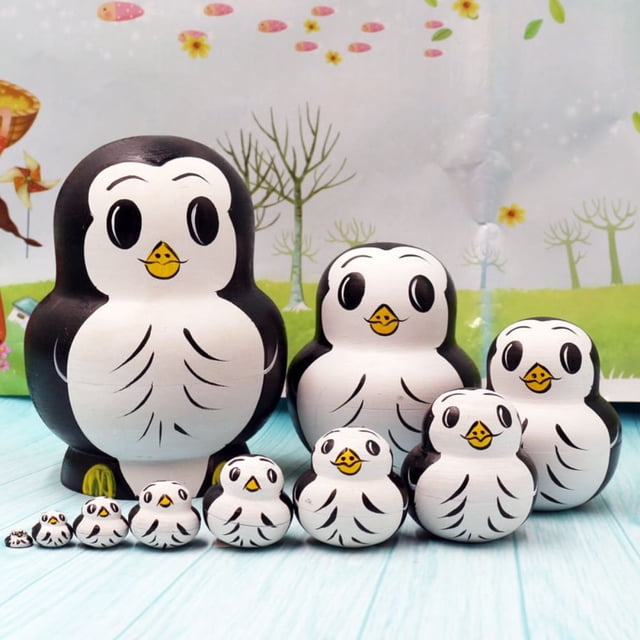MesaSe 10pcs Animal Pattern Wooden Nesting Toys Russian Nesting Dolls Matryoshka Stacking Dolls