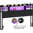 thumbnail image 5 of iSunirm Headboard for Queen Size Bed with Bookcase Storage, Queen Headboards with LED Light and Power Outlets, Sturdy Queen Size Head Board, for Queen Size Bed, 61'' Width, Black, 5 of 8
