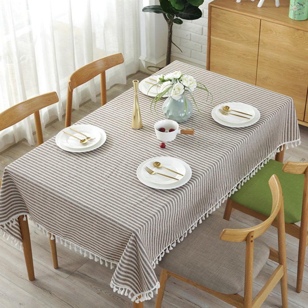Striped Tassel Tablecloth Simple Table Desk Rectangular Table Cover