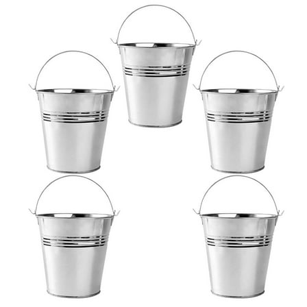 SEWCHICS Small Metal Chip Buckets Silver Tinplate with Handle for Storage Use 5Pcs