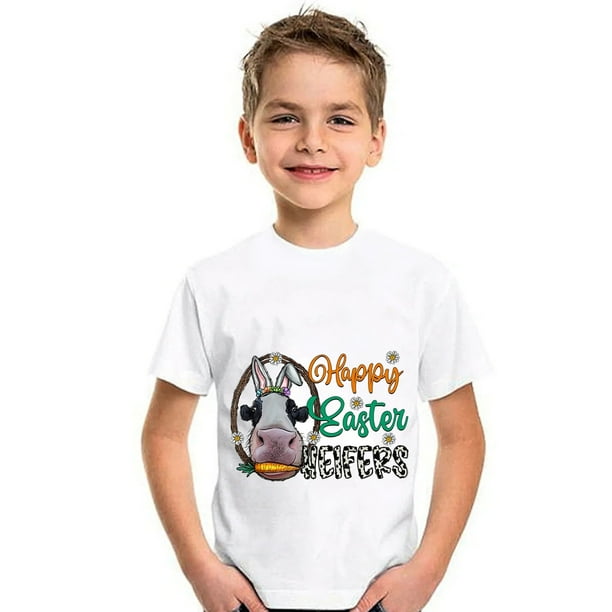 Gibobby Camisas De Vestir Camisetas con estampado de letras del dia de Pascua para ninos y ninas camiseta de manga corta con conejito camisetas para ninas y ninos Azul 7 8 Anos Bodega