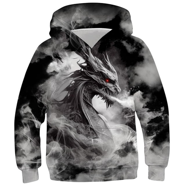 Chandail pour Enfants à Manches Longues T-shirt à Motif Imprimé Col Rond Cool Garçon Chandail à Capuchon