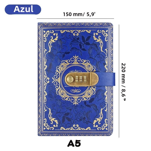 A5 Password Lock Diary, Retro Digital Lock Notebook for Men Women, PU Leather Journal with 100 Pages, Private Notebook