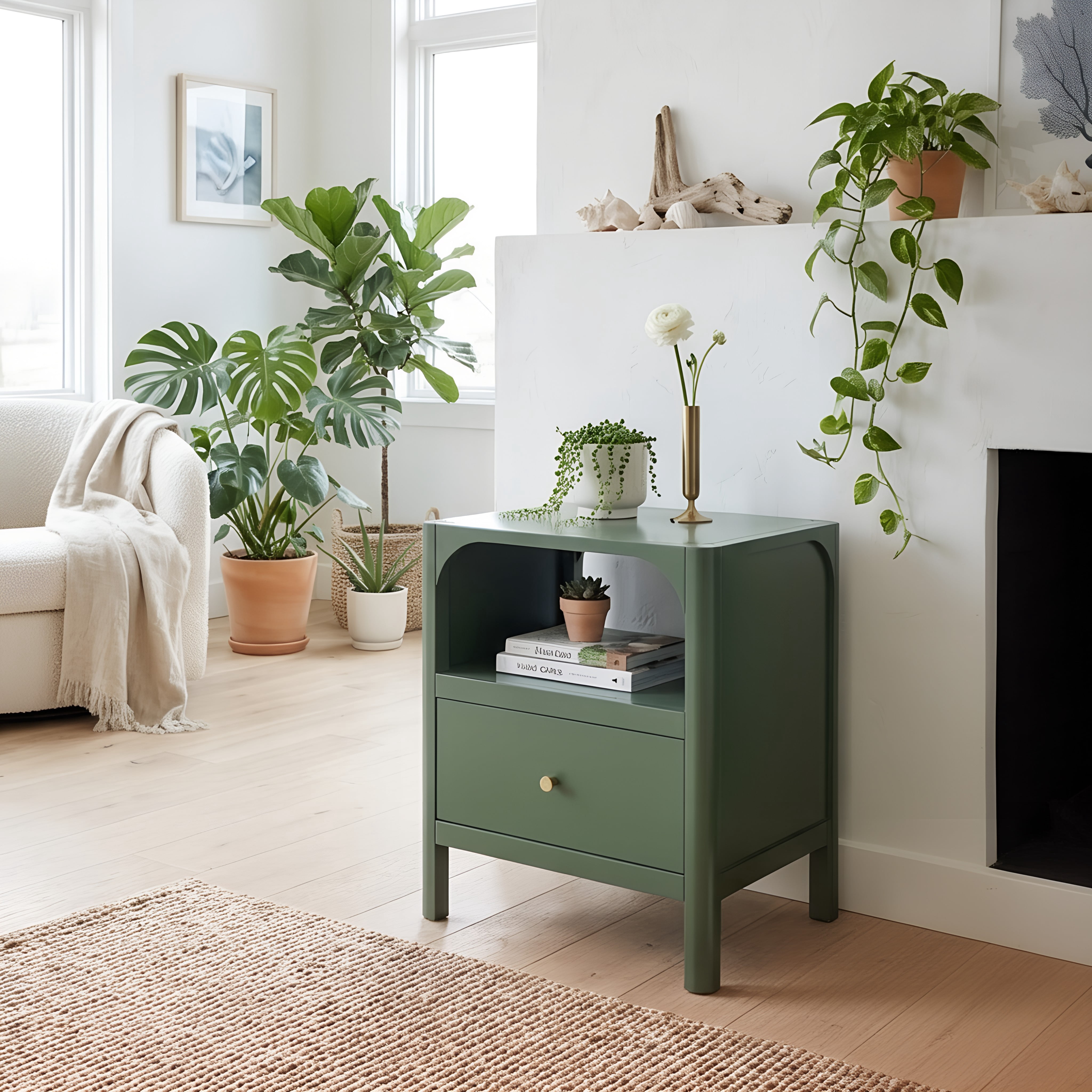 1 Drawer Nightstand Vintage Green