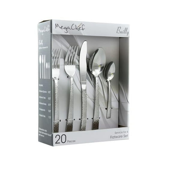 Megachef  4 in. Baily Flatware Utensil Set with Stainless Steel Silverware Metal Service - Silver - 20 Piece
