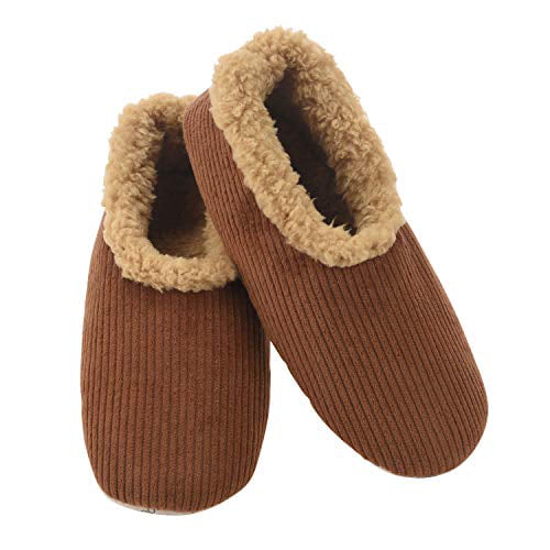 Snoozies Mens Corduroy Slippers Slippers for Men | Mens House Slippers |  Fuzzy Slippers with Soft Soles | Brown | Large