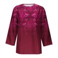 thumbnail image 4 of Jsaierl Retro Floral Print Tops for Women Button Up 3/4 Sleeve T-Shirts Elegant V Neck Pullover Solid Color Comfy Soft Blouses, 4 of 5