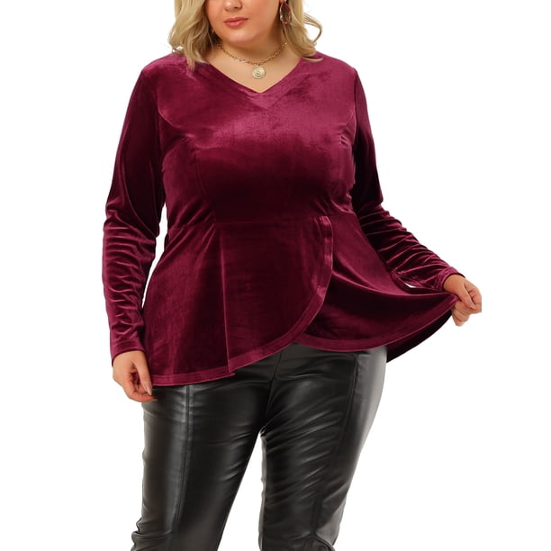 Tops de terciopelo peplum de manlarcon cuello en V y dobladillo de tulipán de talgrande pamujer borgo4X