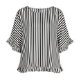 thumbnail image 5 of Summer Boatneck Striped Elegant Tops for Women Loose Fit Casual Ruffle Elbow Sleeve Tee Trendy Outdoor T-Shirts for 2026, 5 of 8