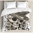 thumbnail image 3 of Day of the Dead Duvet Cover Set, Sketch of Mexican Spanish Celebration Skull Head Flowers, Decorative 2 Piece Bedding Set with 1 Pillow Shams, Twin Size, Dimgrey and White, by Ambesonne, 3 of 3