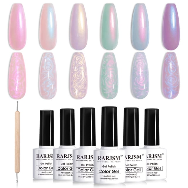 Esmalte de uñas en gel RARJSM Pearl Glitter Shell, 7,5 ml, 6 colores