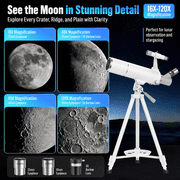 KEXWAXX Telescope, 70mm Aperture 400mm Refractor with FMC Optics for Kids and Adults, 16X-120X with Moon Filters, Phone Adapter, Tripod and Bag