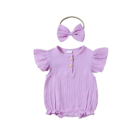 

LNWUY New Style Baby and Toddler Flying Sleeve Solid Color Romper for Baby Girls Sweet Triangle Crawling Clothes and Hair Accessories Purple 0 Months