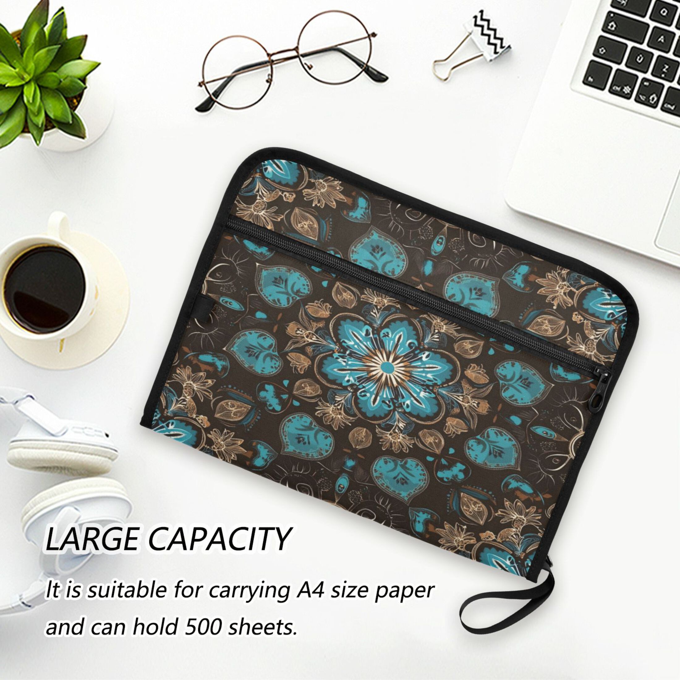WOBOGO Turquoise Mandalas Expanding File Folder Letter Size Accordion Filing Organizer 13 Pocket Separate Organ Pocket