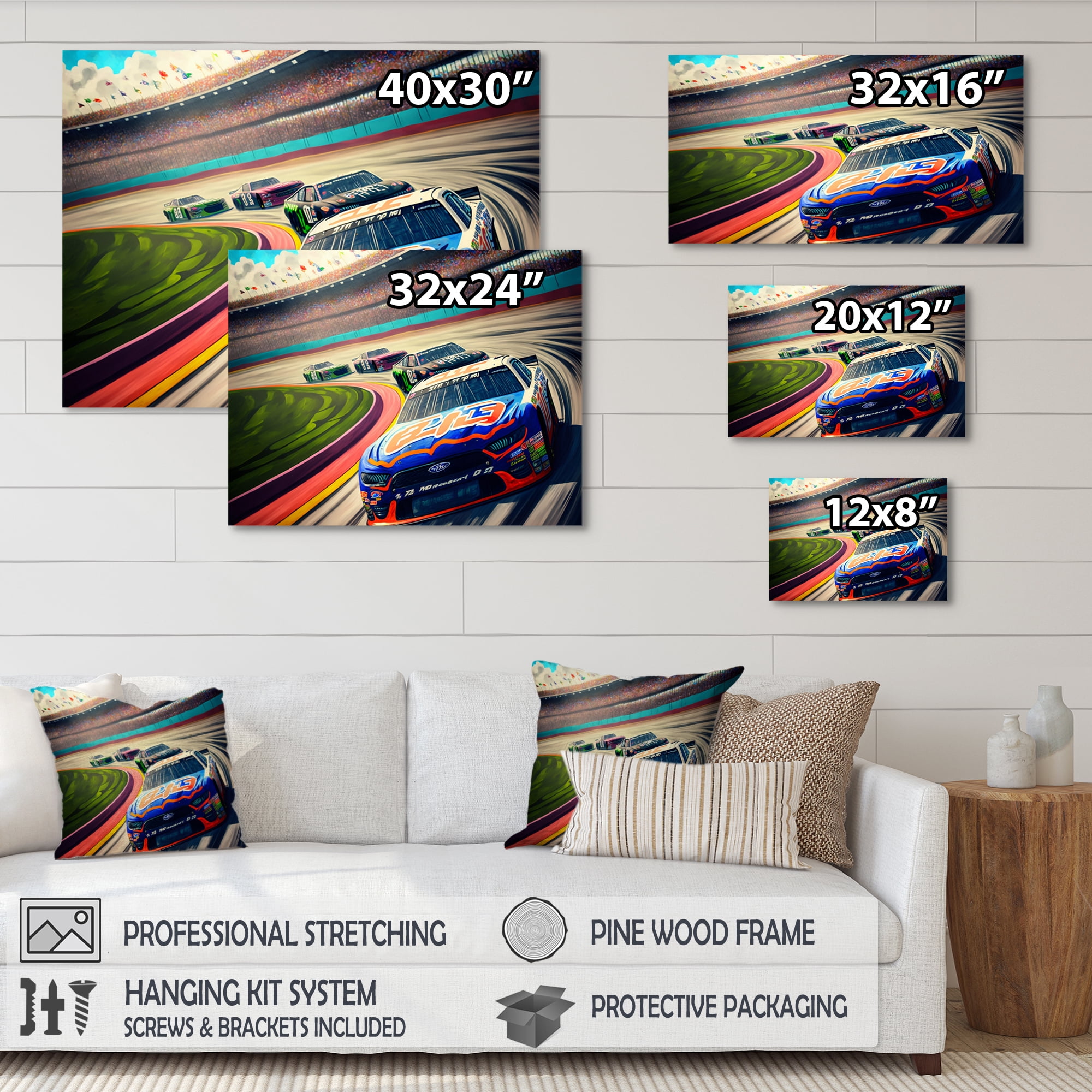 Designart Daytona Stock Car Racing Last Lap II Canvas Wall Art