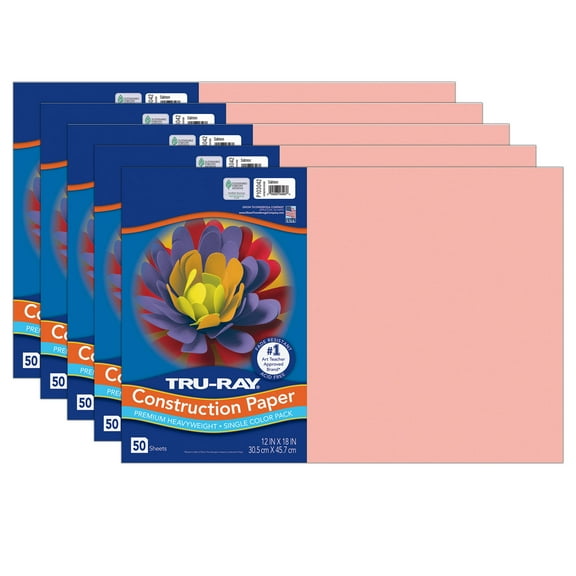 Tru-Ray Construction Paper, Heavyweight, Salmon, 12" x 18", 50 Sheets Per Pack, 5 Packs