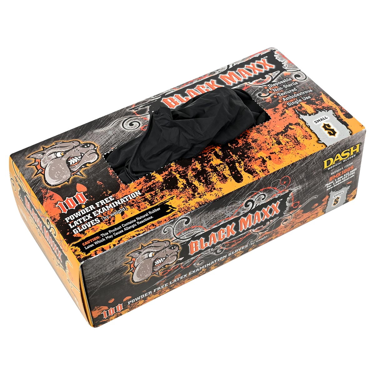 DASH Black Maxx Latex Exam Grade Disposable Gloves, Black, 6.6 mil, 100/Box, Medium