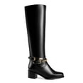 thumbnail image 2 of Ferwind Women's Knee-High Boots Crisscross Goldtone Chain-Link Buckle Straps Adult Black  8, 2 of 9