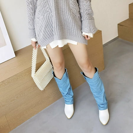 

HOMBOM Shoes For Women Middle Mid Calf Boots Fashion Outdoor Riding Boots Cowboy Boots For Women Girl Ladies Fall Autumn Boots For Clearence