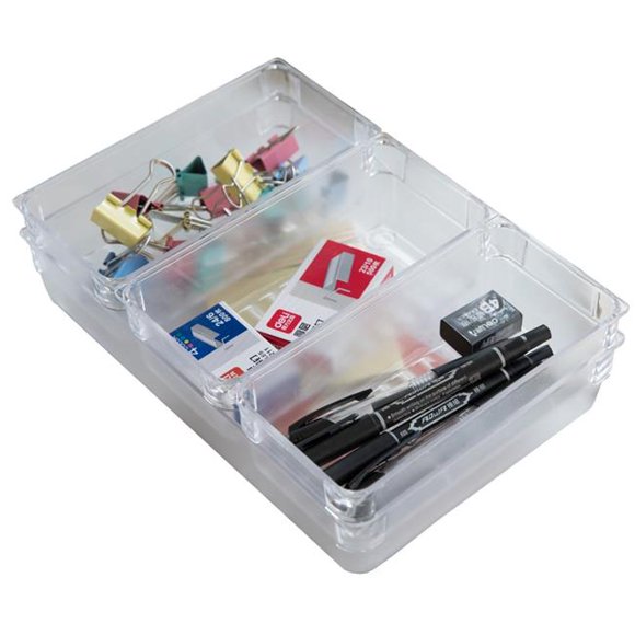 Basicwise QI003394.4 Organiseurs de Tiroir en Plastique, Transparents - Ensemble de 4