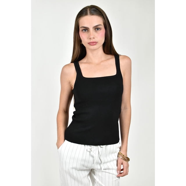 Top basico de escote cuadrado /Juvenil, 0299 (Negro) negro M