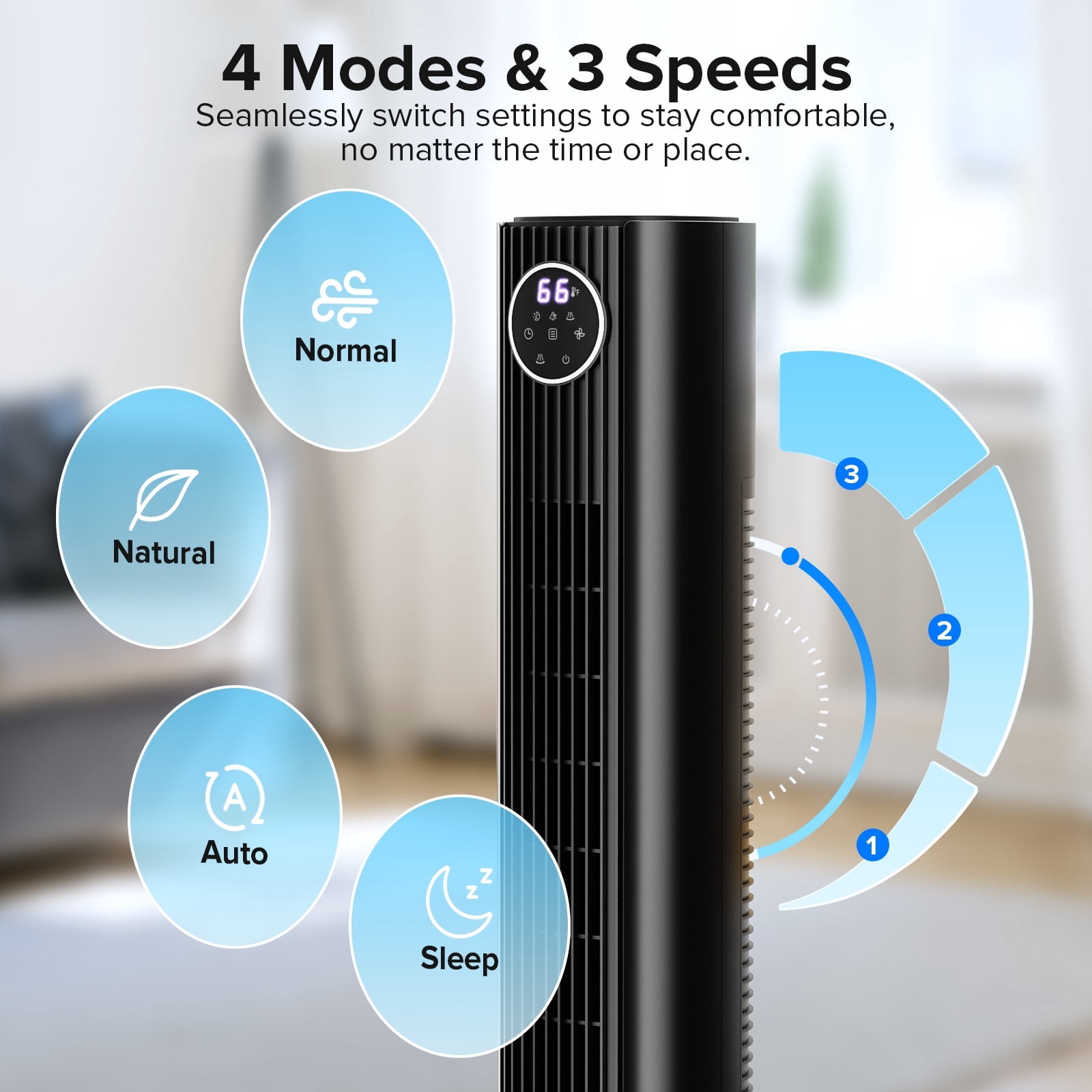 Electactic 35" Bladeless Tower Fan, Quiet Oscillating Fan with Remote, 4 Modes & 3 Speeds, 12H Timer, LED Display, Safe for Kids & Pets, Ideal for Bedroom & Home (Black)