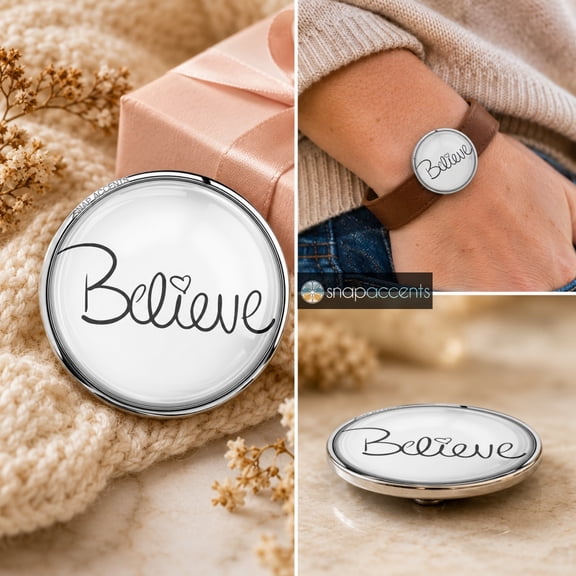 Snap Jewelry 18MM Believe Handwritten Ginger Charm in White