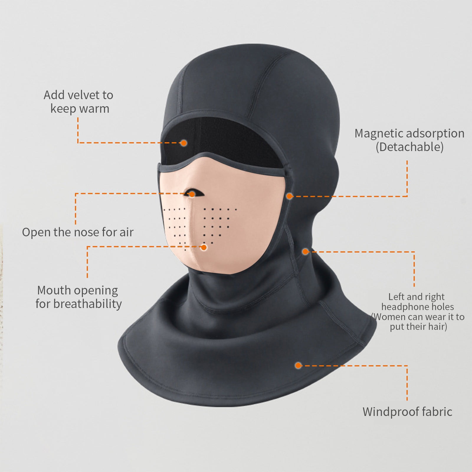 Surpdew Magnetic Ski Mask With Thickened Winter Outdoor Riding Windproof And Warm Motorcycle Head Cover Pink