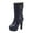 Blue, variant on Black Women'S Casual Mid-Calf High Heel Boots Winter Waterproof Fleece Lined Belt Buckle Ankle Boots Rubber Sole Outdoor Indoor Footwear