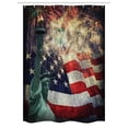 thumbnail image 1 of American Flag Stall Shower Curtain, Composite Photo of States Idols with Fireworks on Background 4th of July, Fabric Bathroom Set with Hooks, 54W X 78L Inches, Multicolor, by Ambesonne, 1 of 1