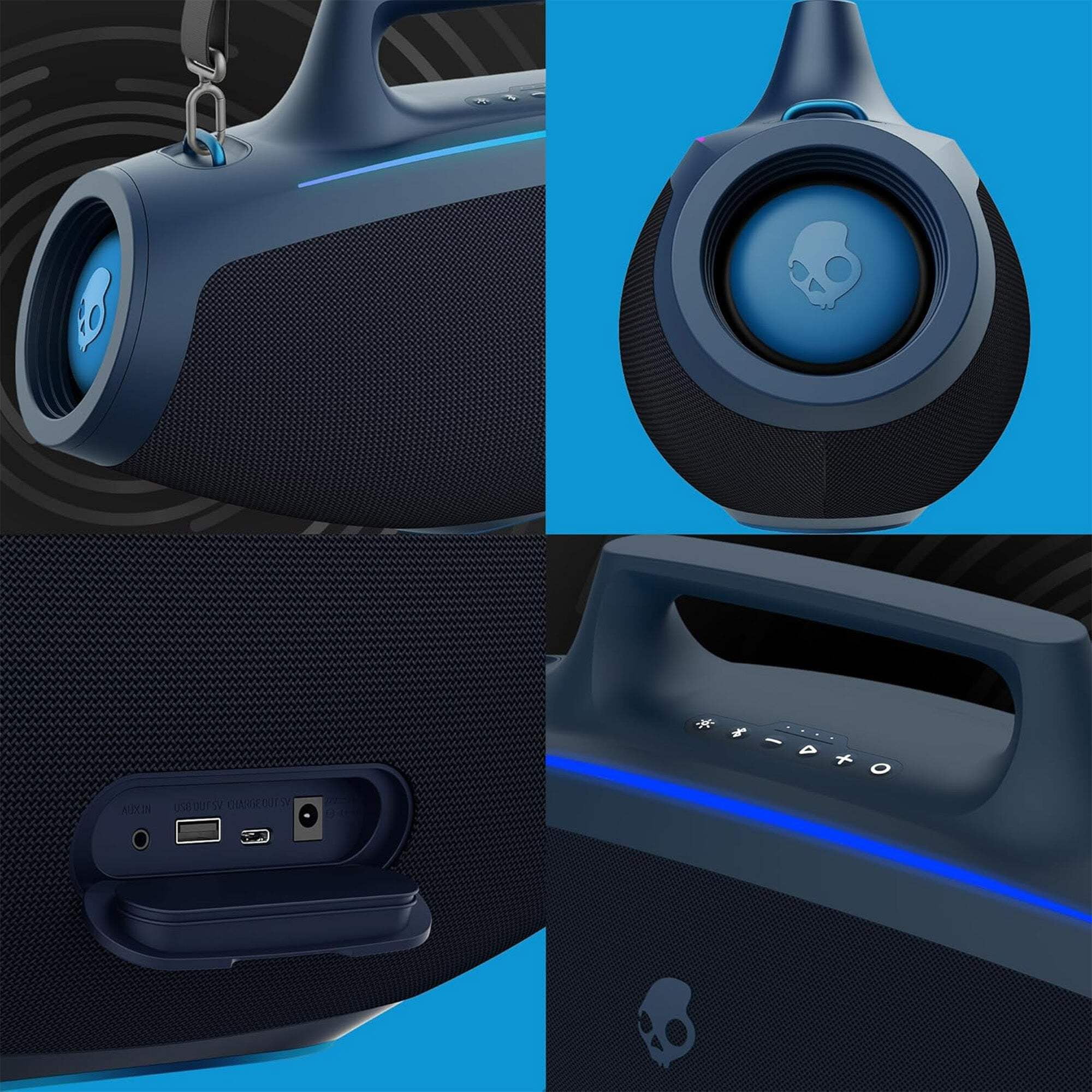 Skullcandy Barrel Bluetooth Boombox Party Speaker, Water-Resistant Portable Speaker, LED Lightshow Mode, 12 Hour Battery, Multi-Link