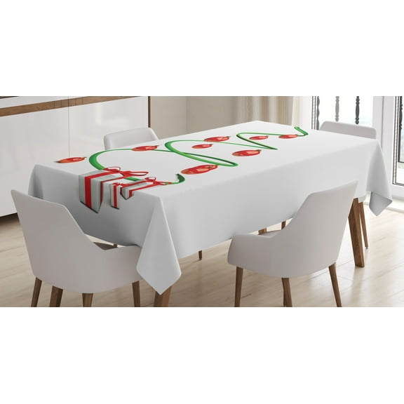 Ambesonne Christmas Tablecloth Rectangular Table Cover, Abstract Xmas Tree, 60"x84", Green Red White