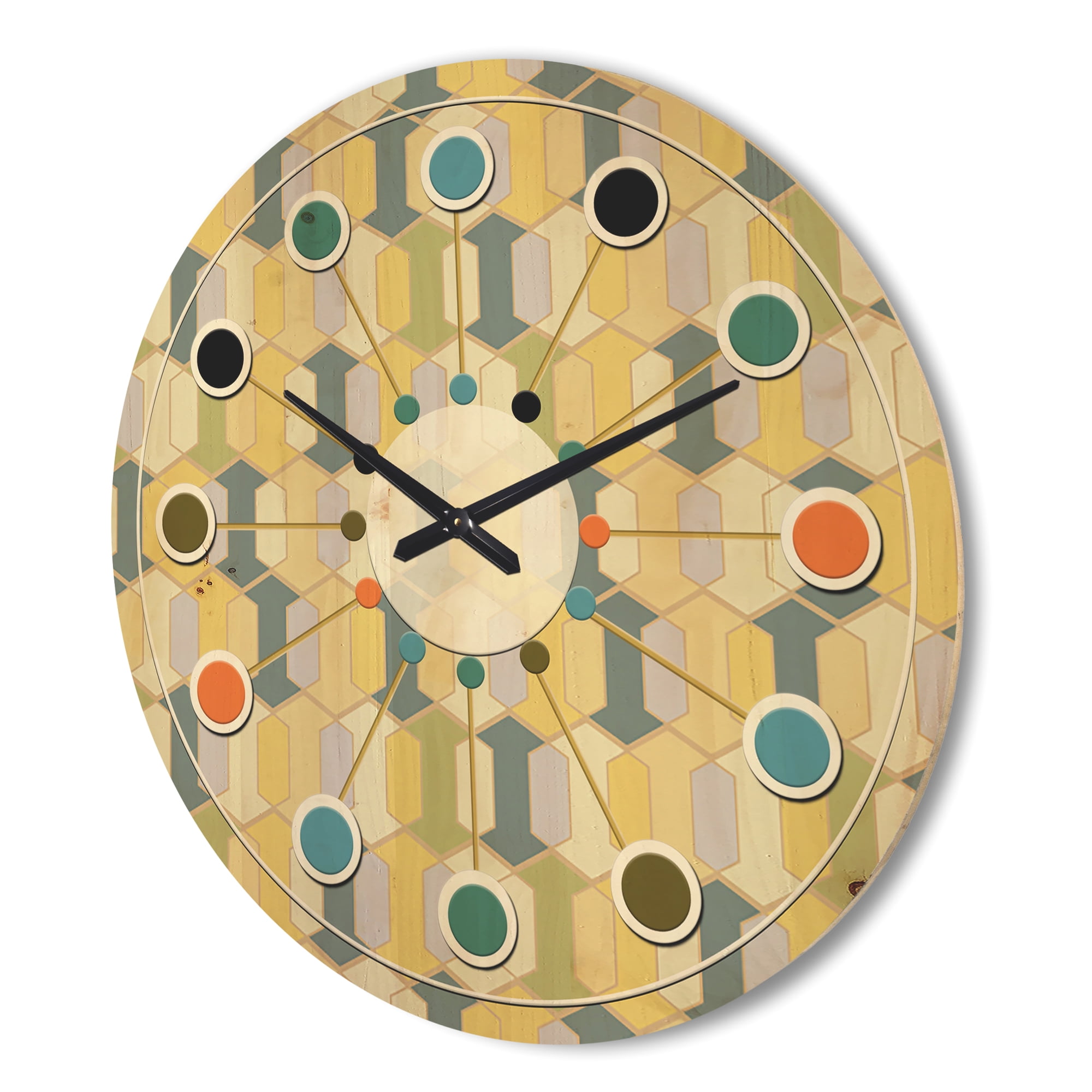 Designart 'Abstract Retro Geometrical Design Pattern II' Mid-Century Modern Wood Wall Clock