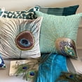 thumbnail image 5 of Euro Pillows, Decorative Blue 26"x26" (65x65 cm) Euro Pillow Covers, Velvet Peacock Feather, Beaded Euro Pillows For Sofa, Nature & Floral Pattern Art Deco Style - Bird Of Juno, 5 of 13