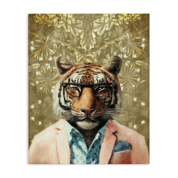 Stupell Industries Stylish Tiger Gold Wall Animals Painting Wrapped Canvas Art Print Wall Art, 16 x 20